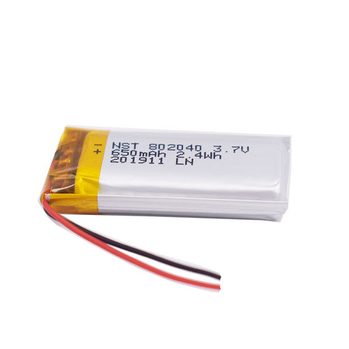 802040 polymer lithium battery 650mAh rechargeable battery 3.7v soft pack lithium ion battery manufacturer