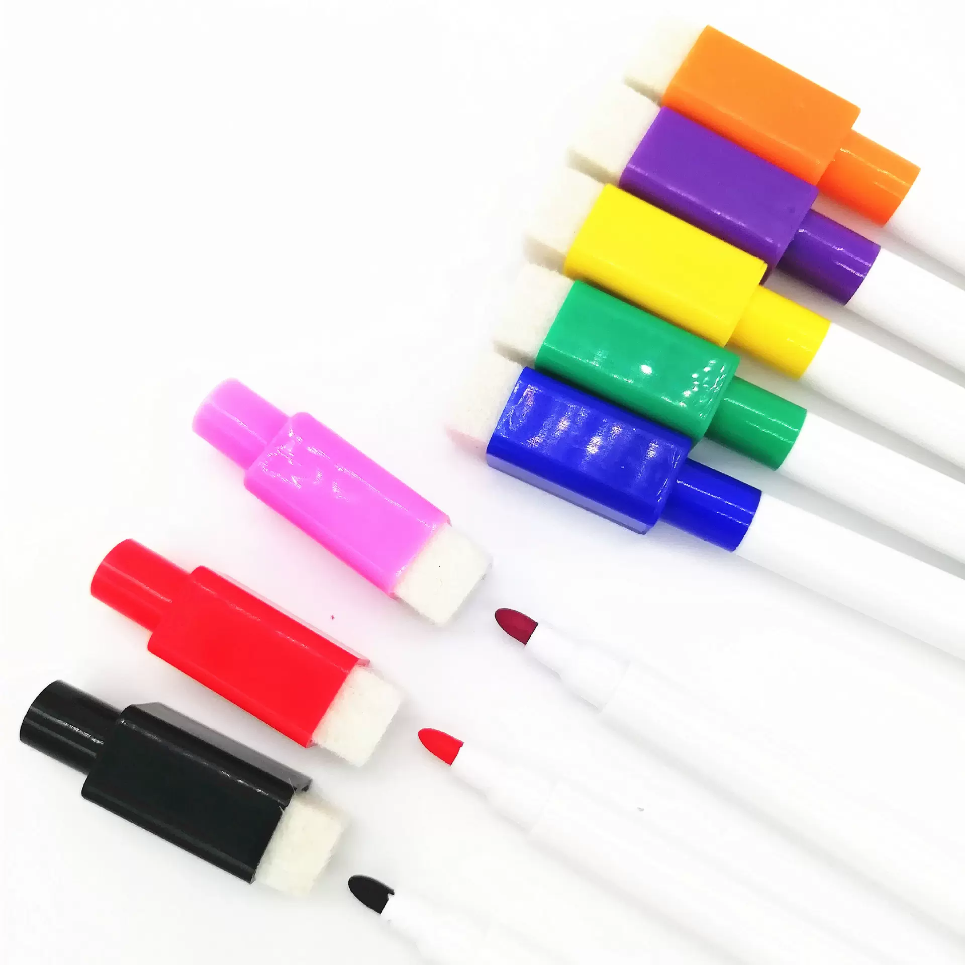 厂家制造 易擦带刷水性干擦笔 彩色不带磁性带擦头可擦写白板笔