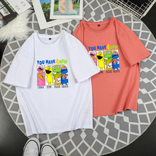 韩版宽松卡通印花纯棉t恤百搭潮流ins潮短袖女装厂家直销一件代发