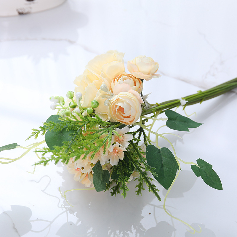 Arte de flores de ramo nórdico, decoración de escritorio para el hogar, hortensias, mezcla y combinación de flores falsas, plantas verdes, amapolas, decoración de flores artificiales