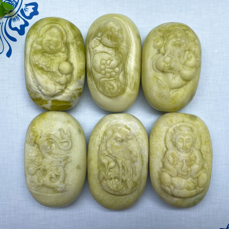蓝田玉手把件黄飘花寿星歪头佛观音龙玉石随型手玩件会销玉石礼品