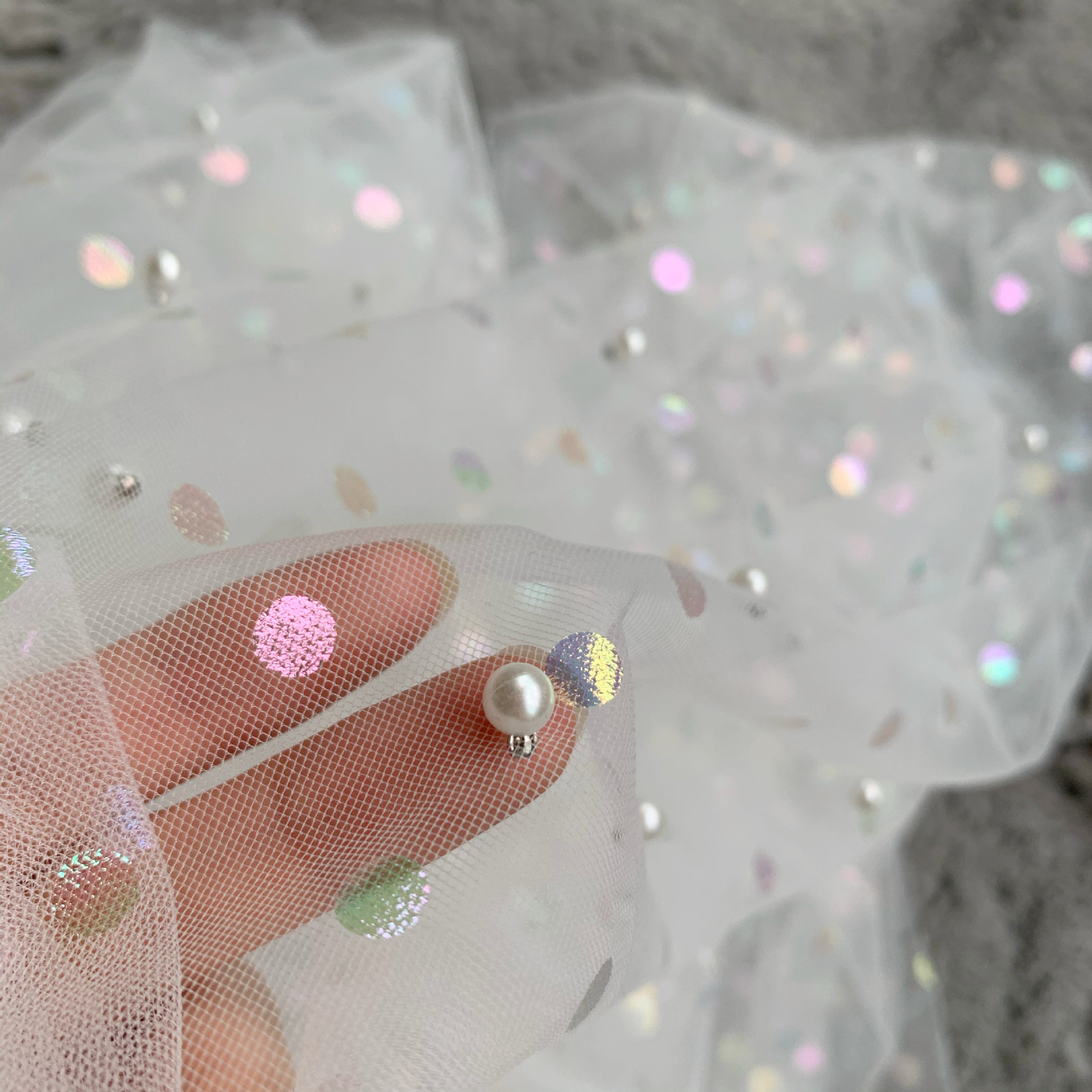 Nuevo paño de malla colorido dorado mágico punto con cuentas de malla ropa para niños vestido Lolita tela Hanfu de hadas