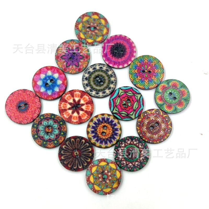 En stock promoción principal nuevo patrón retro bohemio botón redondo patrón antiguo europeo impresión oblea