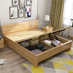 Nordic 1-meter solid wood children's minimalist modern low bed hotel hotel 1.2-meter air pressure high box storage single bed