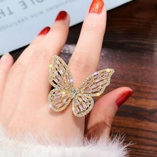 Butterfly Ring Temperament Sparkling Diamond Open Index Finger Ring Factory Direct Sales  New Yiwu Jewelry