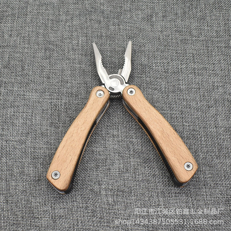 新款多功能不锈钢刀钳 木柄钳 便携户外折叠钳野营求生工具