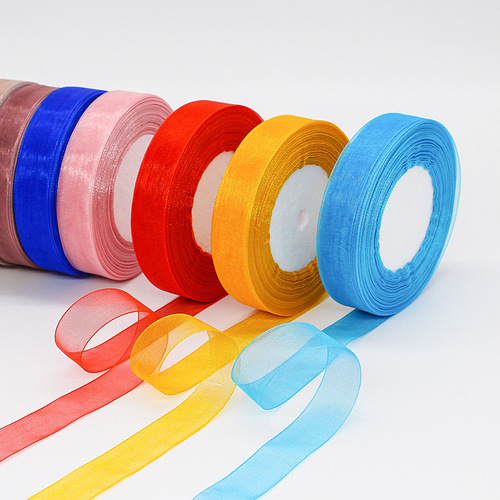 Manufacturer 2 cm snow yarn with gift box packaging transparent ribbon DIY chiffon yarn with cake baking