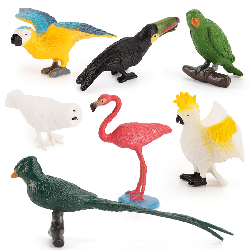 Los niños sólido simulación animal mundo mini pájaro modelo loro Flamingo gart ciencia y educación decoración adornos