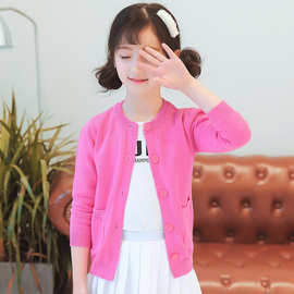 工厂新款女童上衣针织衫韩版中小童毛衣外套棉线女宝线衣开衫纯色