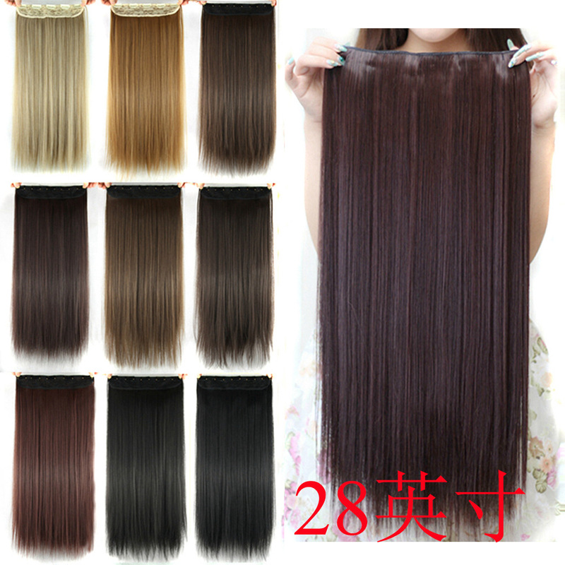 28 inch curly hair clip hair curtain European and American wig hair extension straight hair piece chemical fiber hair wholesale