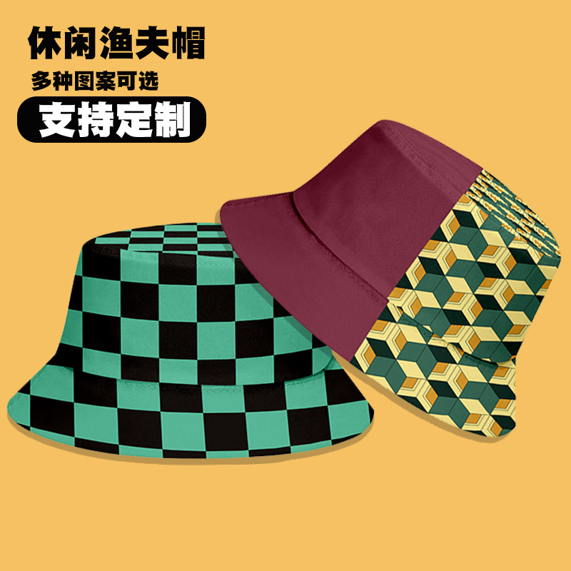 卡通动漫超月之刃帽子撞色印花渔夫帽盆帽儿童遮阳帽子个性