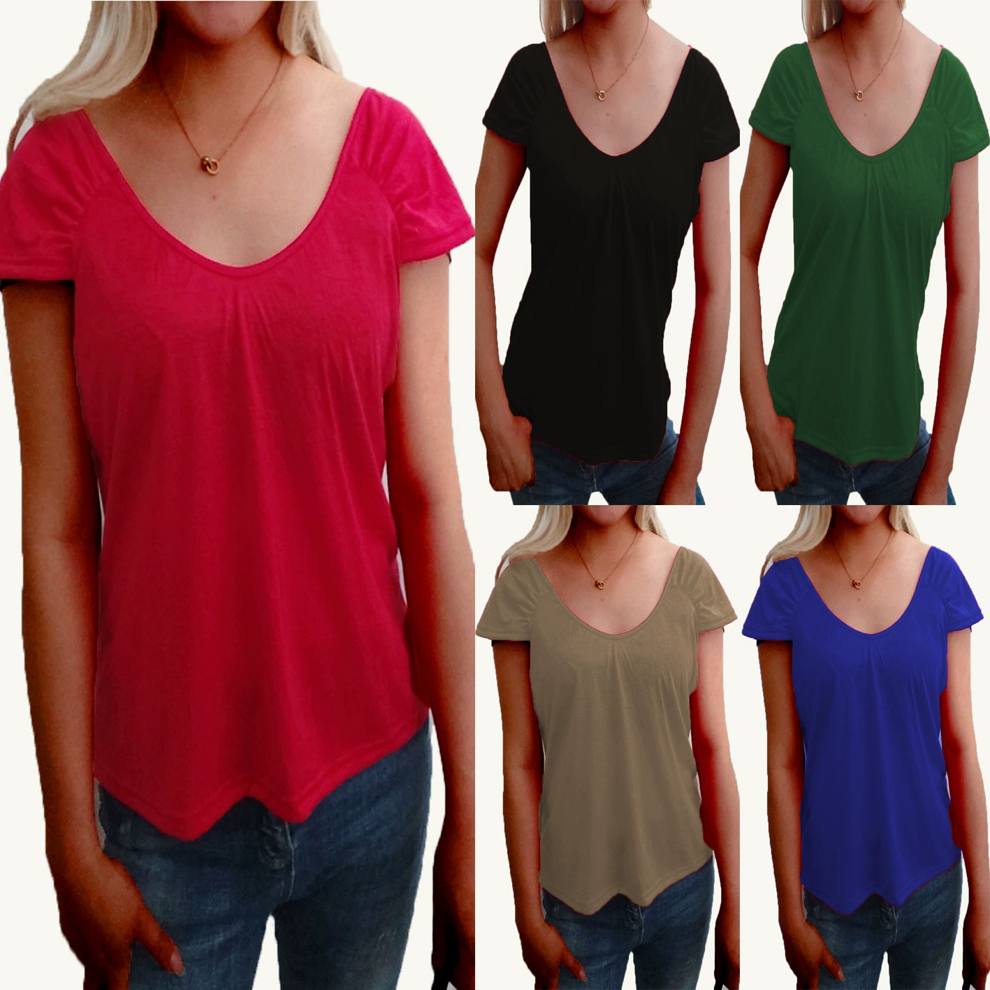 2023 Amazon желает летней новой однотонной повседневной футболки с короткими рукавами женская однотонная