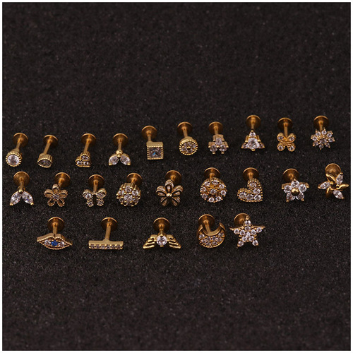 New Arrival Zircon Lip Studs—Fashionable Flower Ear Bone Studs—Cross-Border Personalized Stainless Steel Piercing Jewelry—Multi-Functional Accessories
