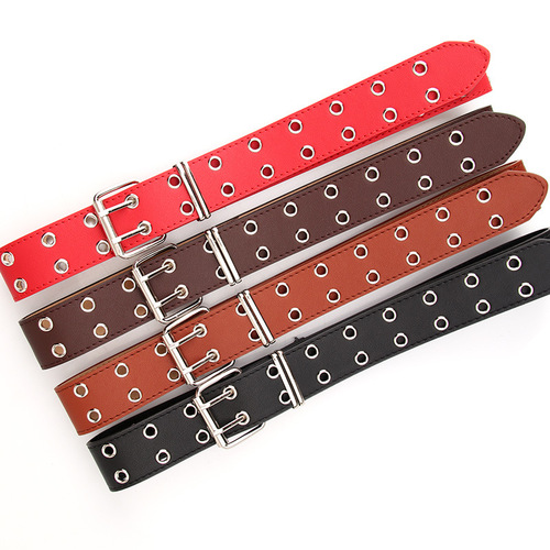 New personalized double exhaust eyelet women's belt, fashionable rivet decorative trouser belt, trendy wide belt for stall supply