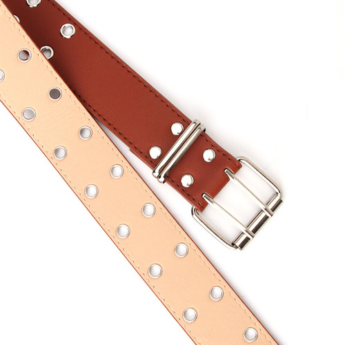 New personalized double exhaust eyelet women's belt, fashionable rivet decorative trouser belt, trendy wide belt for stall supply