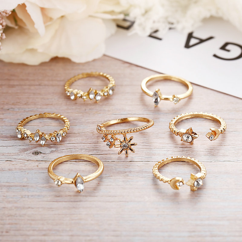 5764 Korean Fashion European and American Cross-Border Star and Moon Ring Set 7-Piece Retro Simple Joint Creative Style
