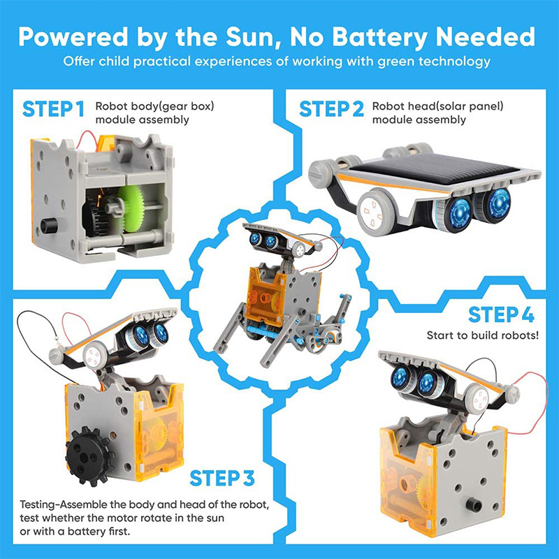Robot de Juguete para Armar Solar DIY 13 en 1 y 12 en 1 de Plástico con Alimentación Solar y Batería