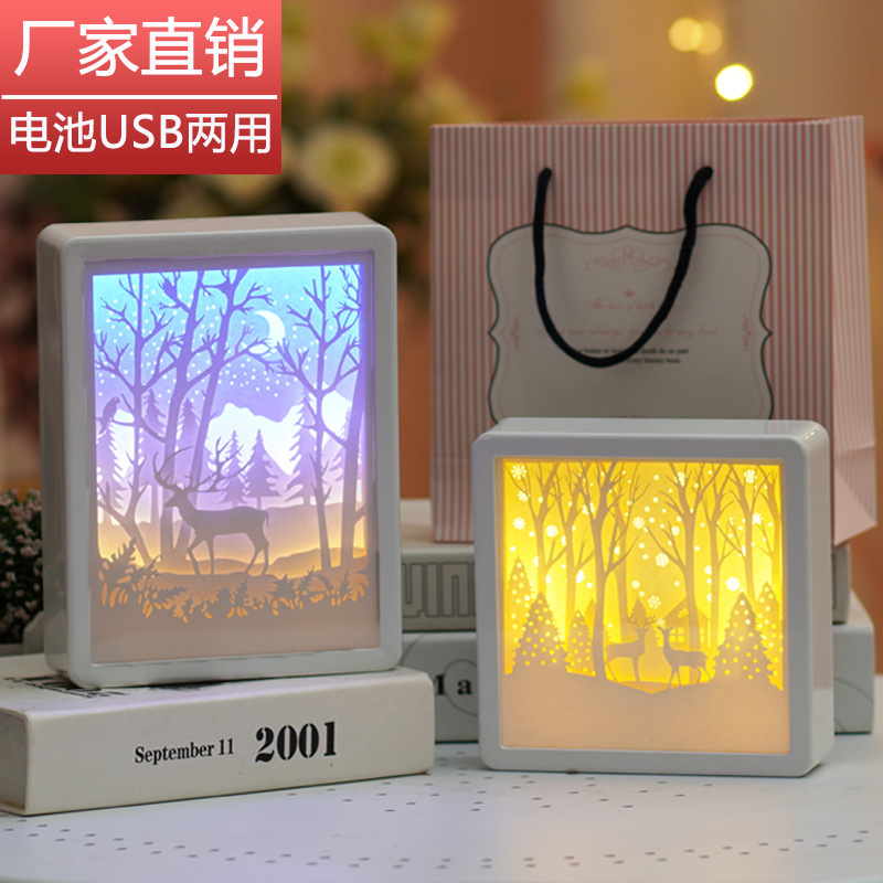 夜市摆摊立体剪纸光影灯圣诞灯生日礼品usb小夜灯3D纸雕灯led灯