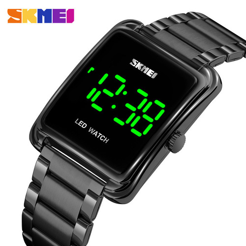 skmei fashion Korean version trendy LED square electronic watch waterproof steel band men's watch manufacturer wholesale