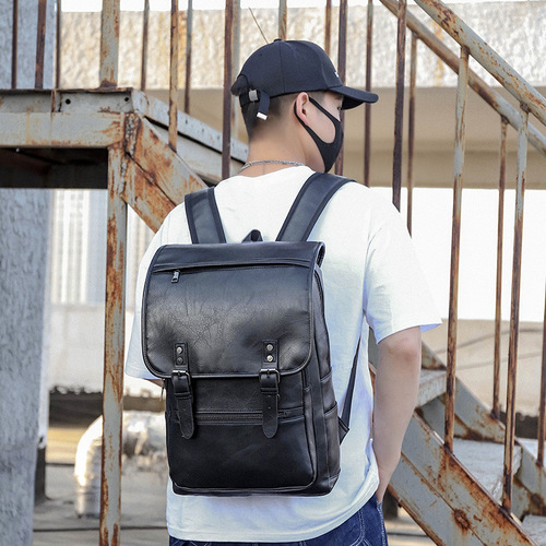 Business Casual Backpack New Simple Men's PU Dual-Shoulder Bag Outdoor Business Trip Travel Bag Large Capacity Computer Bag