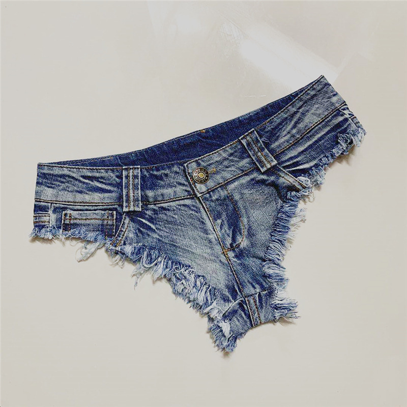 Denim Furry Edge Tight Slimming Look Women's Pants Nightclub Pole Dance Ultra-Low Waist Super Shorts European and American Sexy Hot Pants