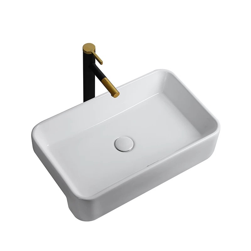 Semi-incrustado cuenca cuadrada profundización con desbordamiento boca semi-Colgante lavabo superior baño lavabo de cerámica
