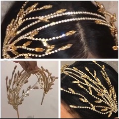 Handmade Diamond-Embedded Hairpin Headpiece, New Bride's Crystal Hair Ribbon, Stylish Wedding Dress Accessory