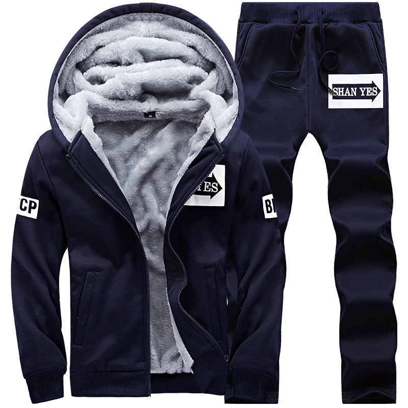 Conjunto de forro polar grueso para hombre, ropa cálida de otoño e invierno, pantalones, ropa deportiva informal, conjunto de ropa exterior con forro polar. image 6