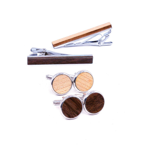 Wooden Tie Clip Cufflinks Set Wholesale Men's Suit Cufflinks Cuff Pins Wooden Cufflinks 5.5cm 