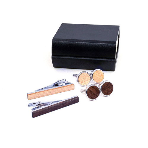 Wooden Tie Clip Cufflinks Set Wholesale Men's Suit Cufflinks Cuff Pins Wooden Cufflinks 5.5cm 