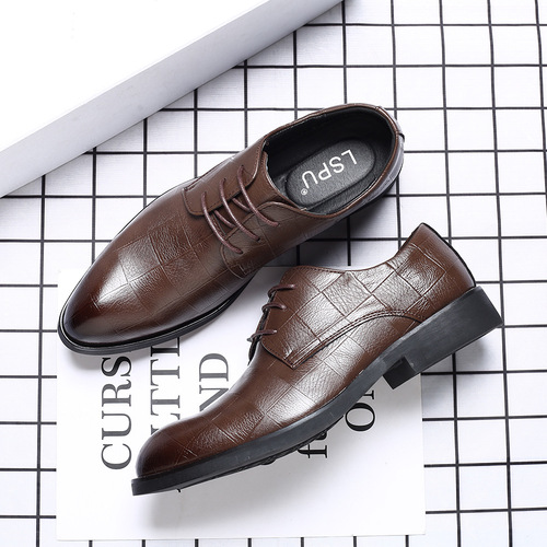 Breathable men's shoes Korean style British black trendy shoes casual business formal leather shoes men's pointed toe inner heightening large size