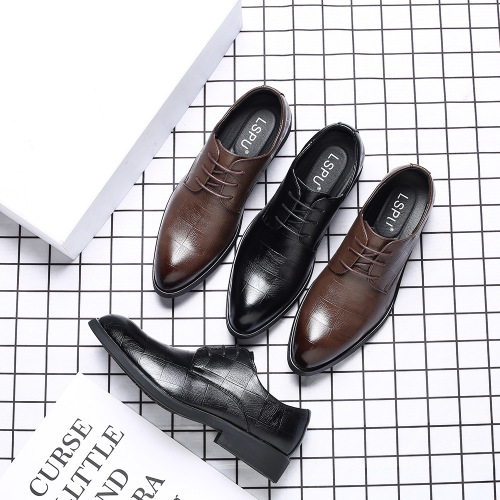 Breathable men's shoes Korean style British black trendy shoes casual business formal leather shoes men's pointed toe inner heightening large size