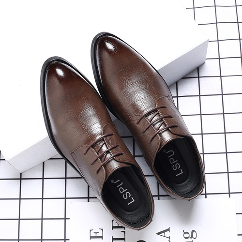Breathable men's shoes Korean style British black trendy shoes casual business formal leather shoes men's pointed toe inner heightening large size