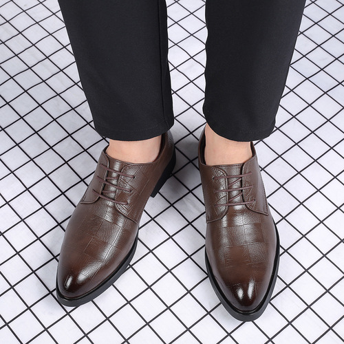 Breathable men's shoes Korean style British black trendy shoes casual business formal leather shoes men's pointed toe inner heightening large size