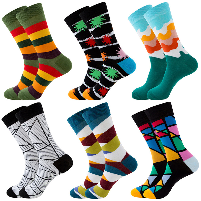 Amazon new striped men's socks square mid-calf socks Wave women's socks fashion socks Street personality socks original manufacturer