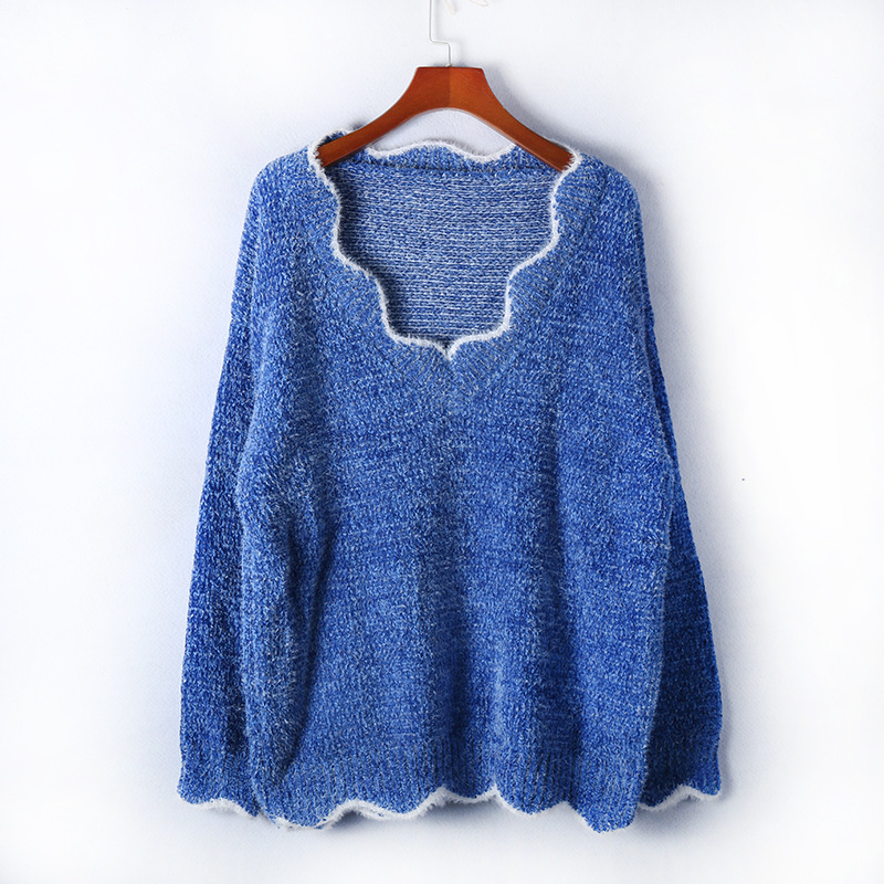 Suéter de punto multicolor con cuello en V para mujer, estilo casual y lindo, de la nueva colección otoño-invierno 2025 de Amazon transfronterizo.
