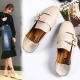 Harajuku style tods women's summer cute social flat shoes round buckle belt 2023 new retro small leather shoes