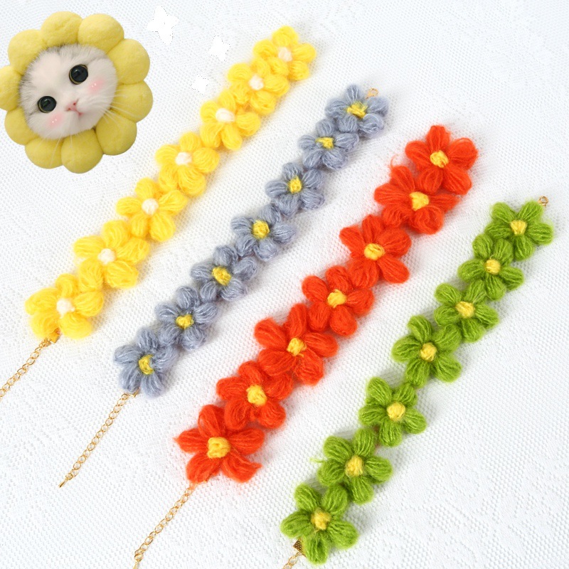 Hilo hecho a mano girasol gato mascota perro conejo collar decorativo pequeña margarita lindo accesorios de disparo