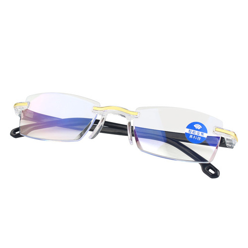 New smart zoom focusing anti-blue light reading glasses street stall diamond trimming integrated frameless reading glasses for men and women