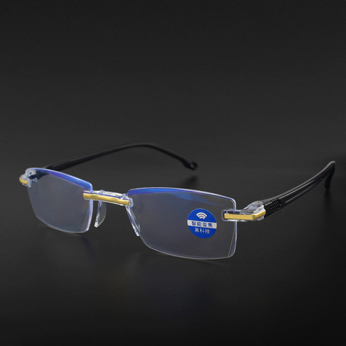 New smart zoom focusing anti-blue light reading glasses street stall diamond trimming integrated frameless reading glasses for men and women