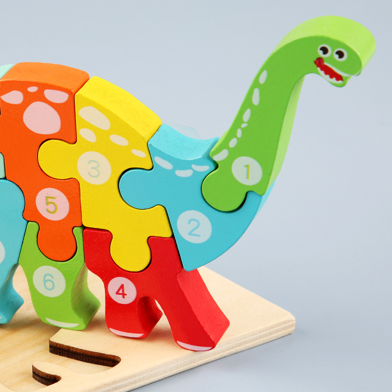 Bloques de construcción digitales tridimensionales para niños de madera rompecabezas dinosaurio animal cognición educación temprana rompecabezas puesto de venta caliente
