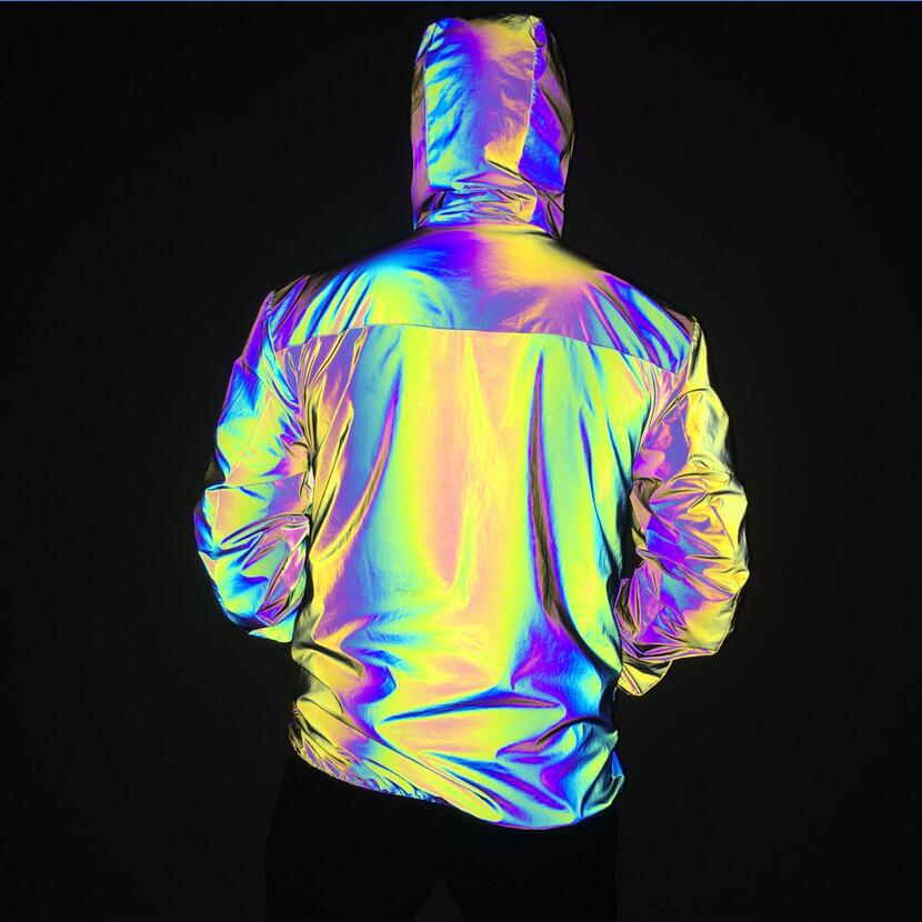 Men's Clothing rainbow color reflective jacket fashion large size colorful luminous jacket_voghion.com