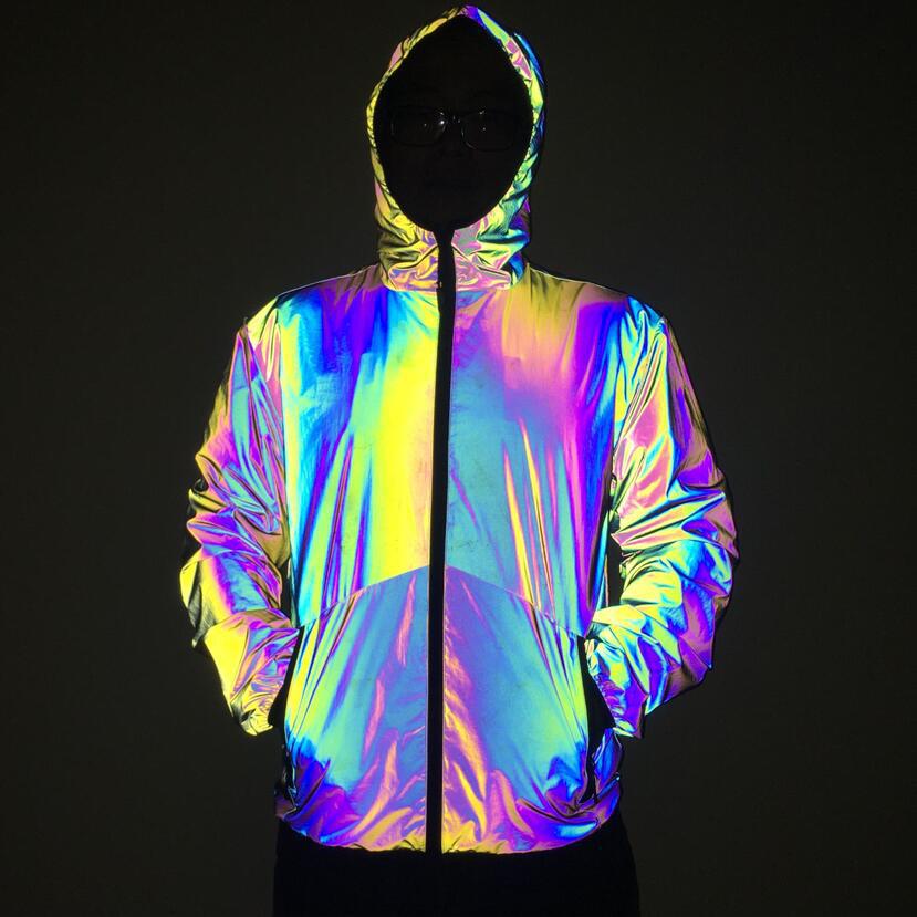 Men's Clothing rainbow color reflective jacket fashion large size colorful luminous jacket_voghion.com