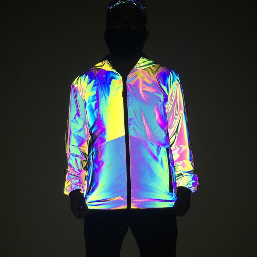Men's Clothing rainbow color reflective jacket fashion large size colorful luminous jacket_voghion.com