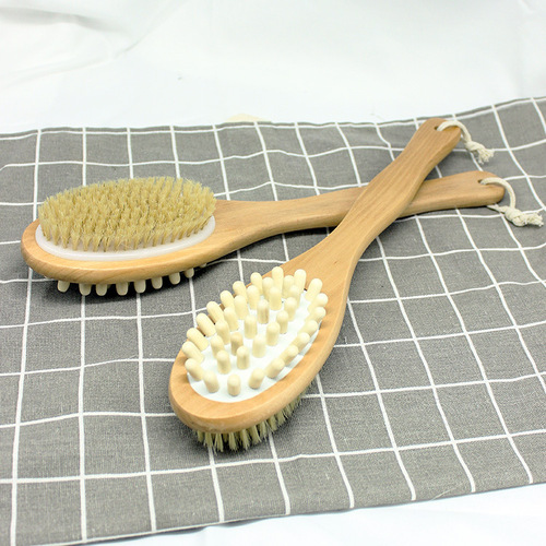 37cm Hemu bath brush double-sided massage brush temple brush wooden massage brush long handle bath brush scrub bath brush