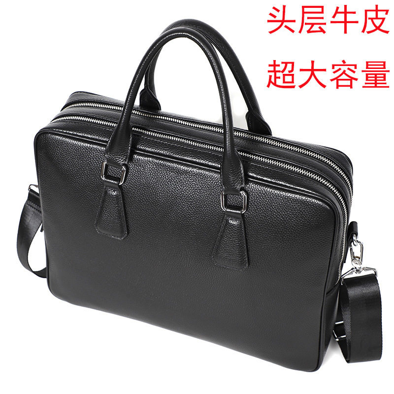 Túi xách tay nam công sở da bò lớp đầu kiểu ngang dung tích lớn 38×29,5×9 cm — Màu đen