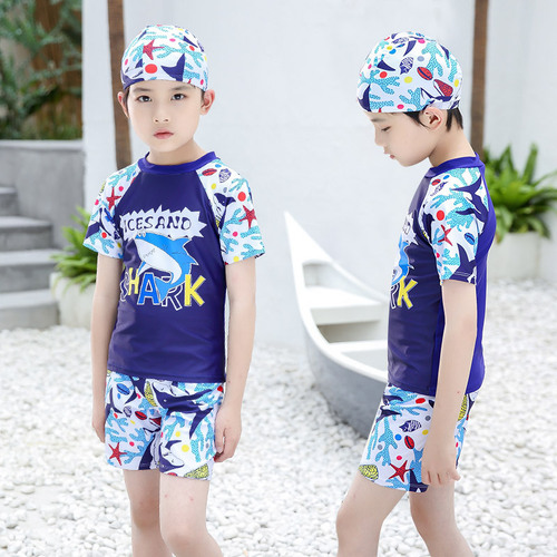 Korean version of children's one-piece swimsuit for boys, middle and large children, beach sun protection swimsuit, cartoon quick-drying hot spring swimsuit