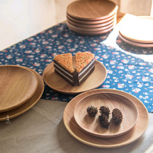 日式木质托盘 长方形面包盘 家用圆形实木盘子杯子水果盘 木碟子