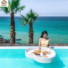 巴厘岛民宿泳池漂浮托盘早餐下午茶水上餐盘越南网红藤编篮子酒店