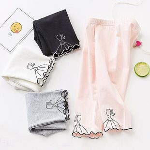 New Solid Color Modal Children's Leggings Girls Embroidered Pants Cropped Pants Cute Casual Pants Thin Summer